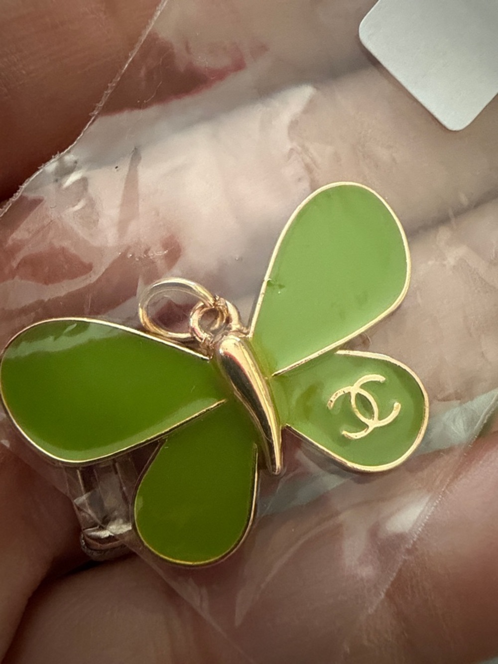 CHANEL Gold and Green Butterfly zipper pull